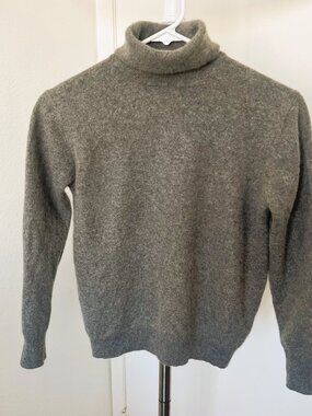 Himalaya 100% Cashmere Turtleneck Sweater Womens Petite M/L Gray Roll Neck